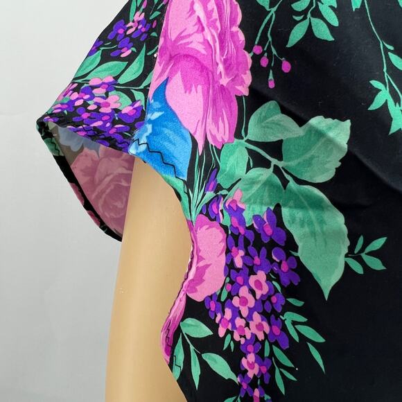 VINTAGE AMERICAN Texsheen SMALL 1960's Black Floral Sleep Mini Dress Night Gown - Picture 5 of 7